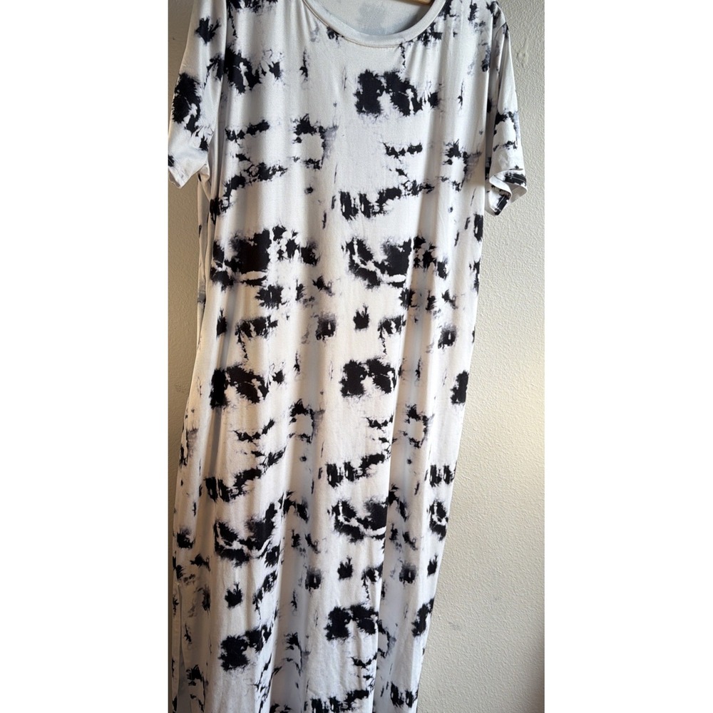 Naggoo Women XXL Black White Tie Dye Maxi T-Shirt Dress Pockets